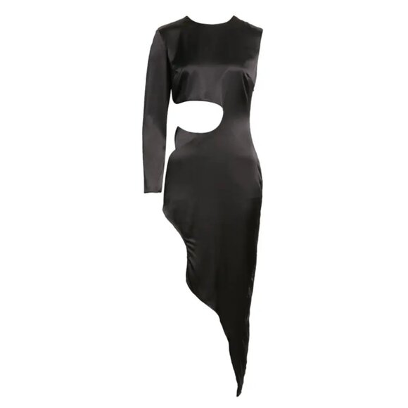 NWT Mother Of All Vesta Asymmetrical Dress Black Sz Small Cut-out One Shoulder - Picture 2 of 11